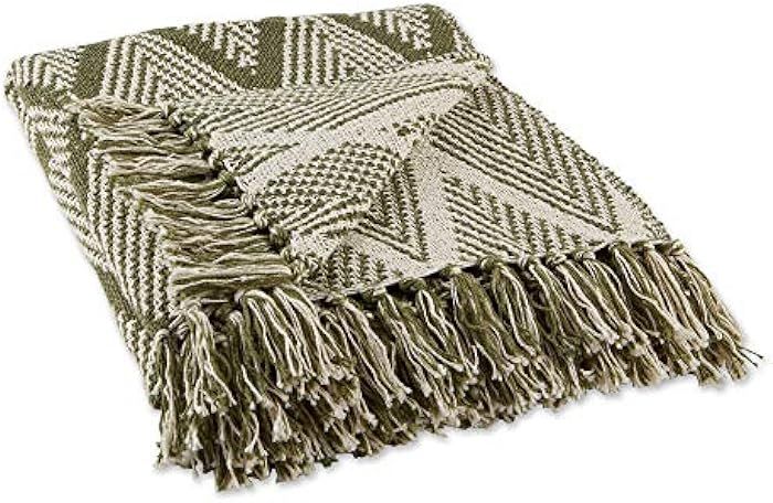 DII Diamond Throw Collection Fringed Woven Cotton Blanket, 50x60, Olive Green | Amazon (US)