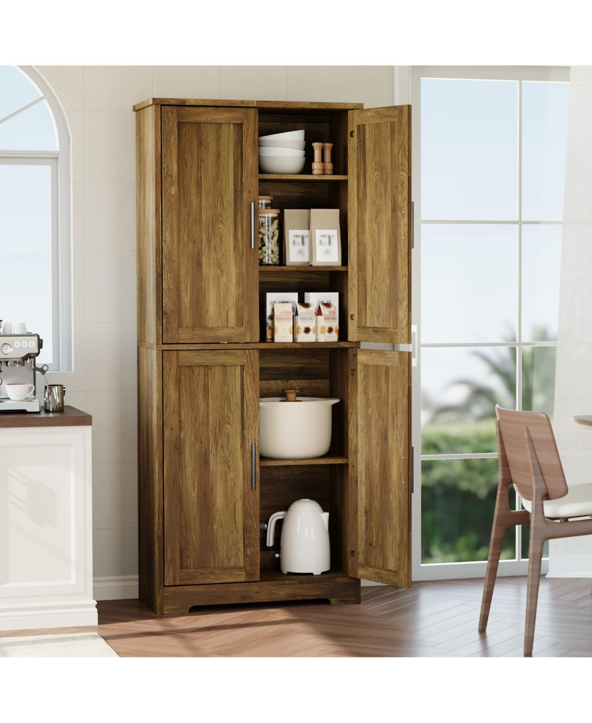 homfan Farmhouse Kitchen Pantry Cabinet, Tall Storage Cupboard with 4 Barn Doors, Adjustable Shelves for Kitchen, Dining Room, Living Room - Brown | Macy's