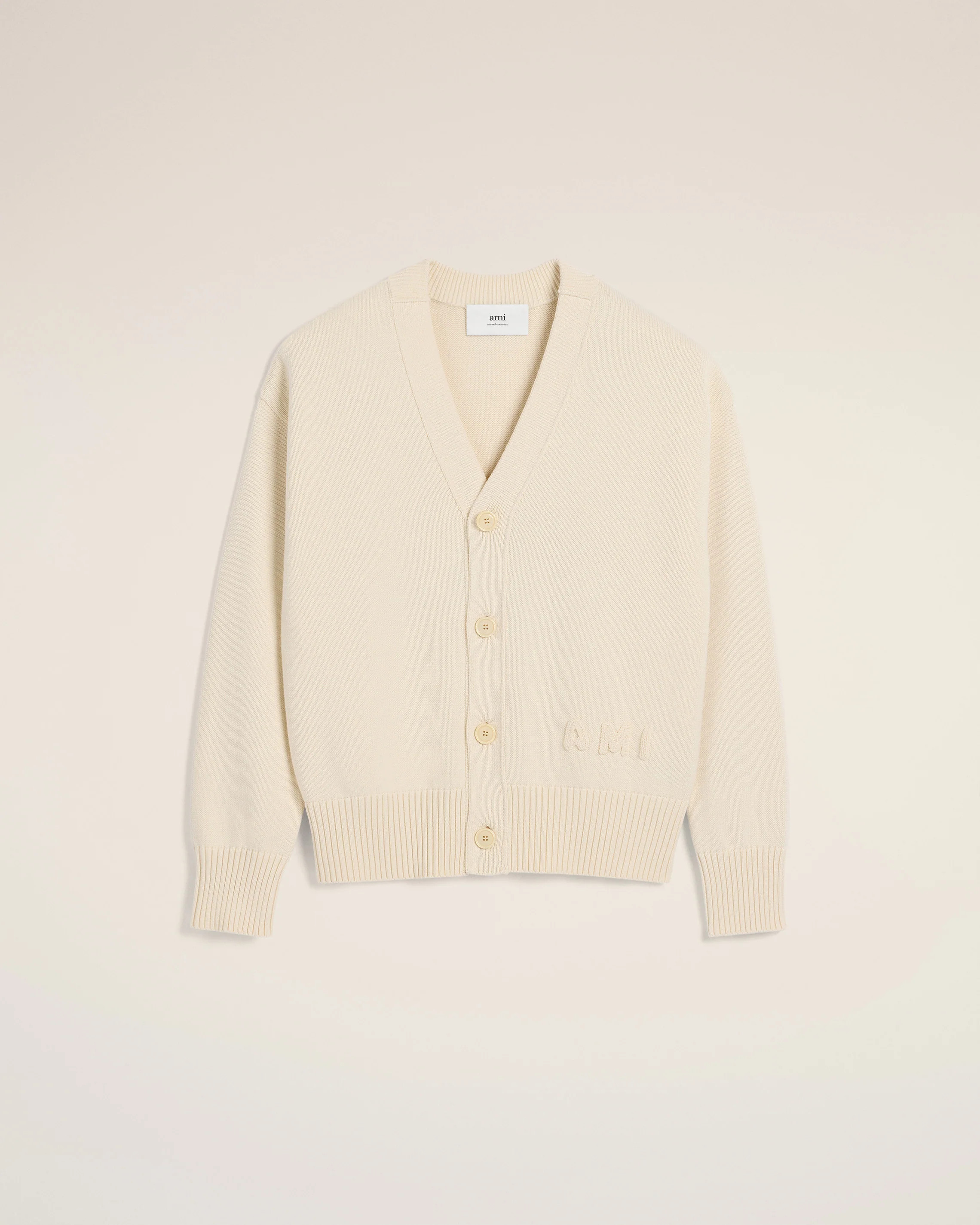 WHITE CREAM Ami Embroidered Cardigan | AMI PARIS | AMI Paris FR