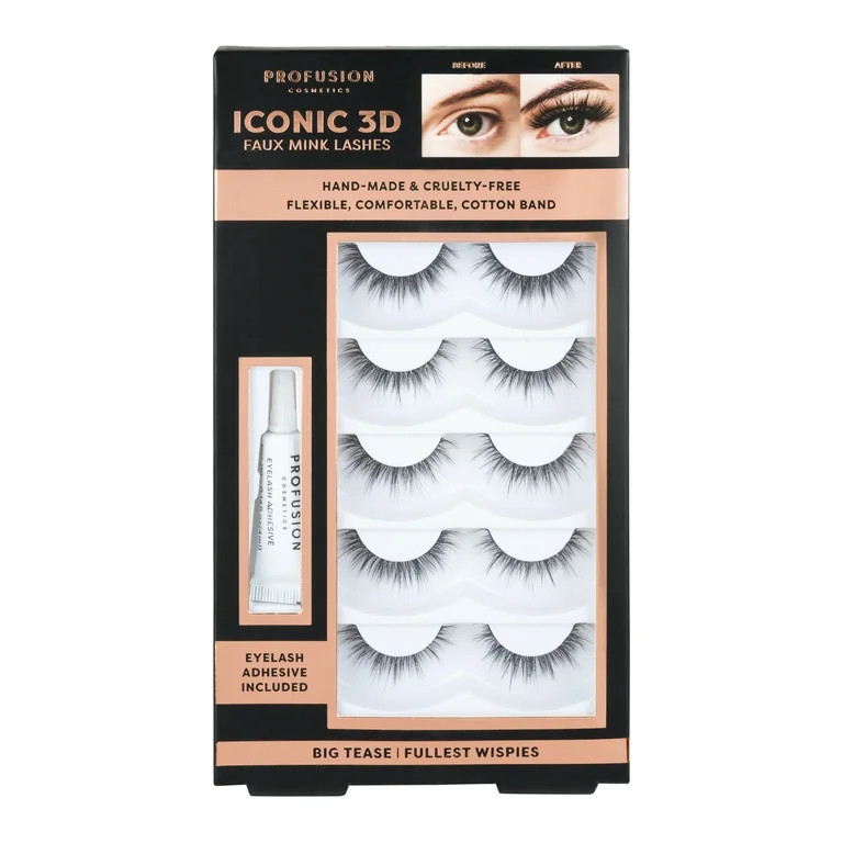 Profusion Cosmetics Iconic 3D Faux Mink Eyelashes 5 Pair- Big Tease | Walmart (US)