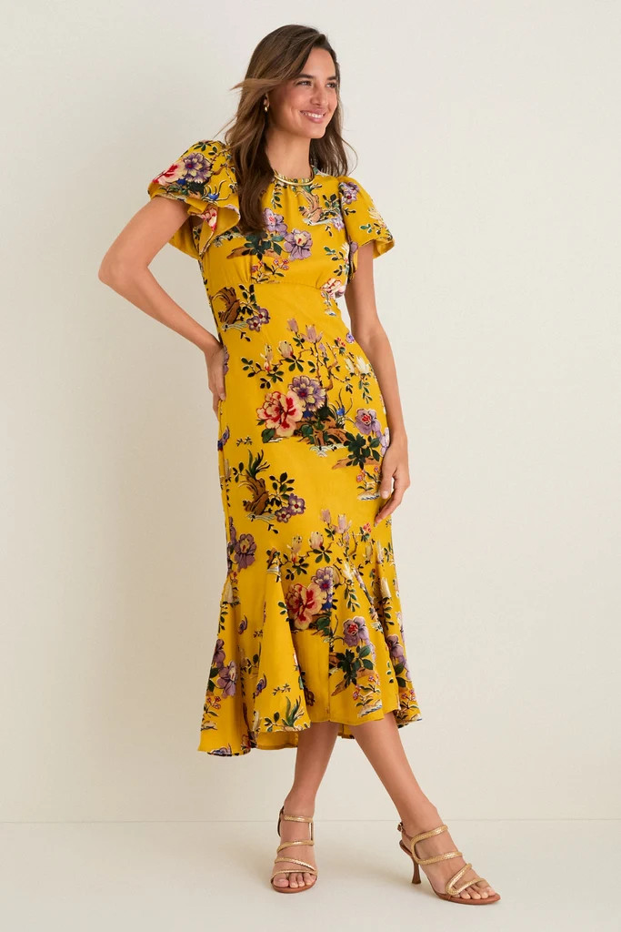 Gilded Chinoiserie Burnout Velvet Elodie Dress | Tuckernuck (US)