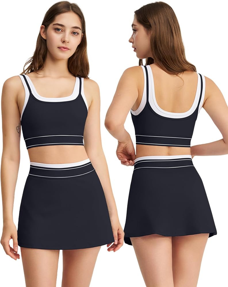 AGYMNX Tennis Dress for Women High Waisted Pleated Skirt Sets Sleeveless Padded Crop Top 2 Piece ... | Amazon (US)