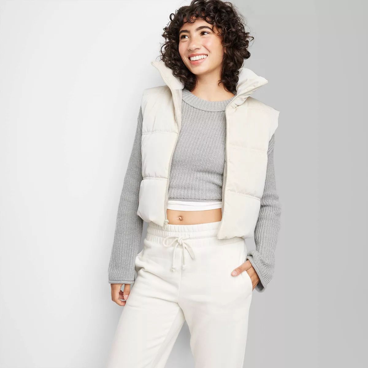 Women's Matte Cropped Puffer Vest - Wild Fable™ Light Beige M | Target