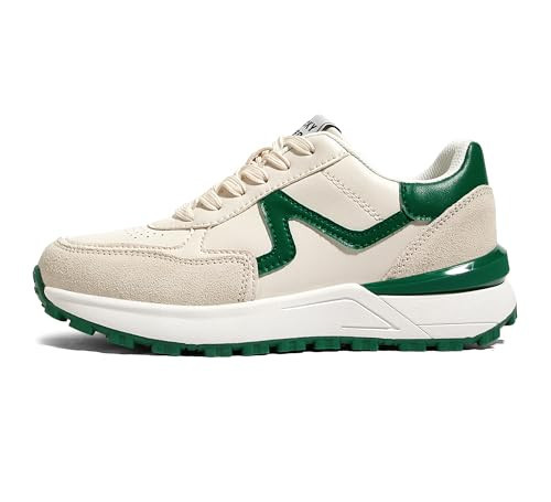 LUCKY STEP Women's Retro Fashion Casual Sneakers Platform Classic Trendy Trainning Anti-Slip Tennis Travel Walking Shoes(Beige/Green,9) | Amazon (US)