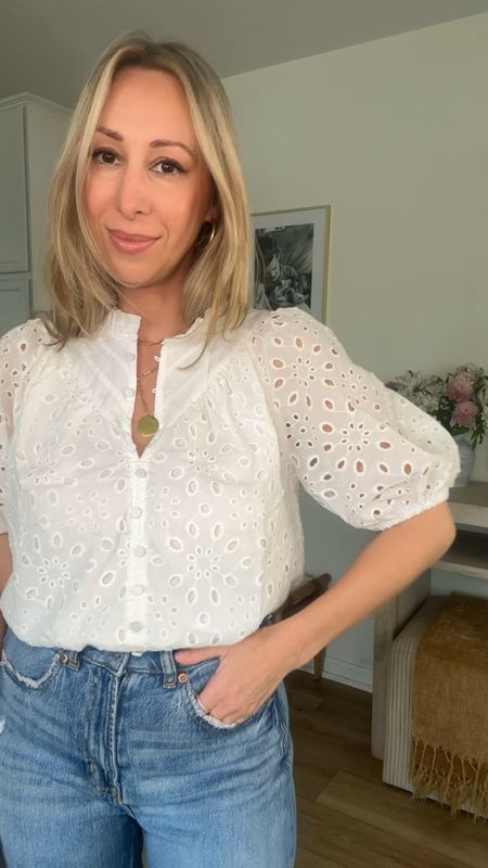Really pretty eyelet blouse top for spring 

#LTKover40