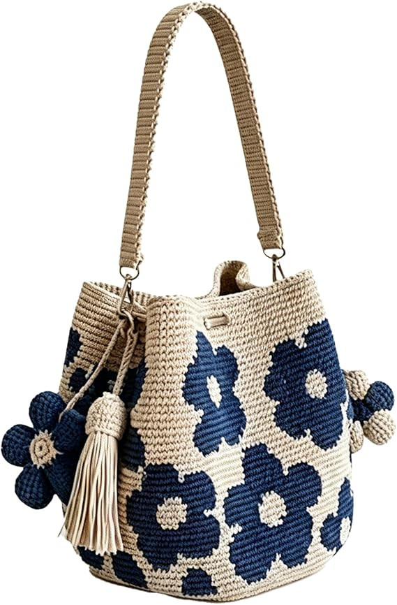 Handmade Crochet Flower Tote, Knit Floral Purse Bag, Boho Woven Beach Handbags Crossbody Shoulder... | Amazon (US)