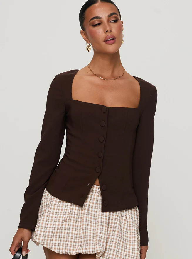 Gaskin Long Sleeve Top Brown | Princess Polly US