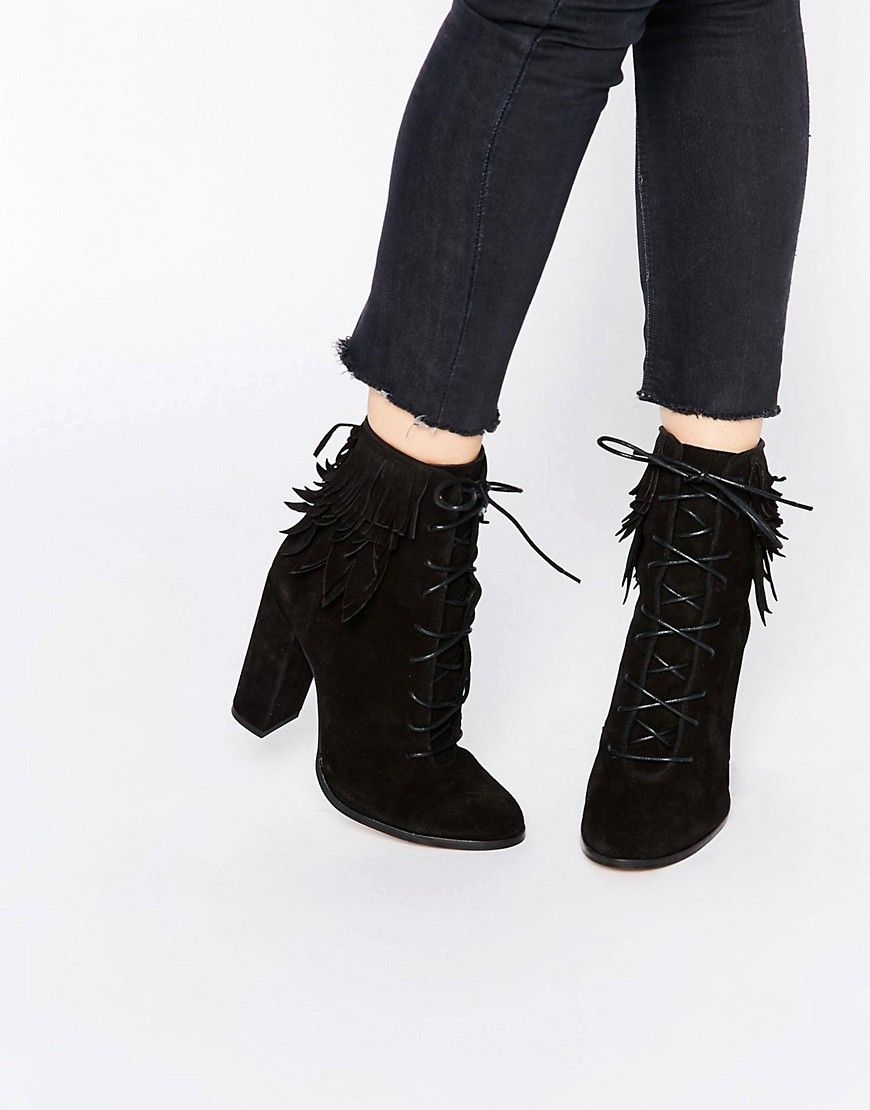 River Island Real Suede Lace Up Heeled Boot | ASOS UK