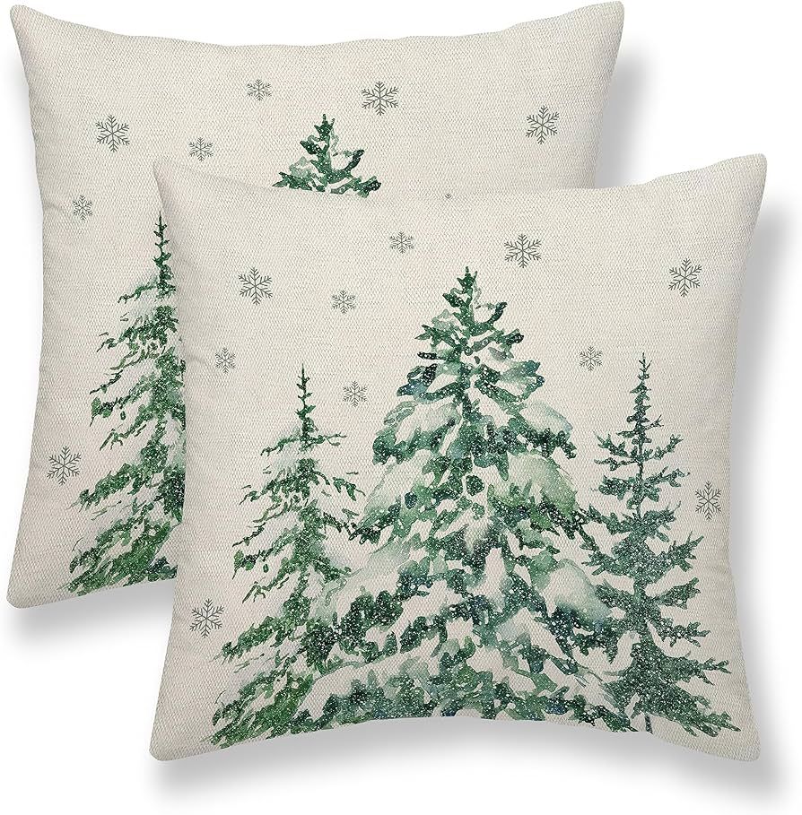 Christmas Pillow Covers 18X18 Inch Set of 2 Forest Trees Christmas Decor Pillow Covers Green Thro... | Amazon (US)