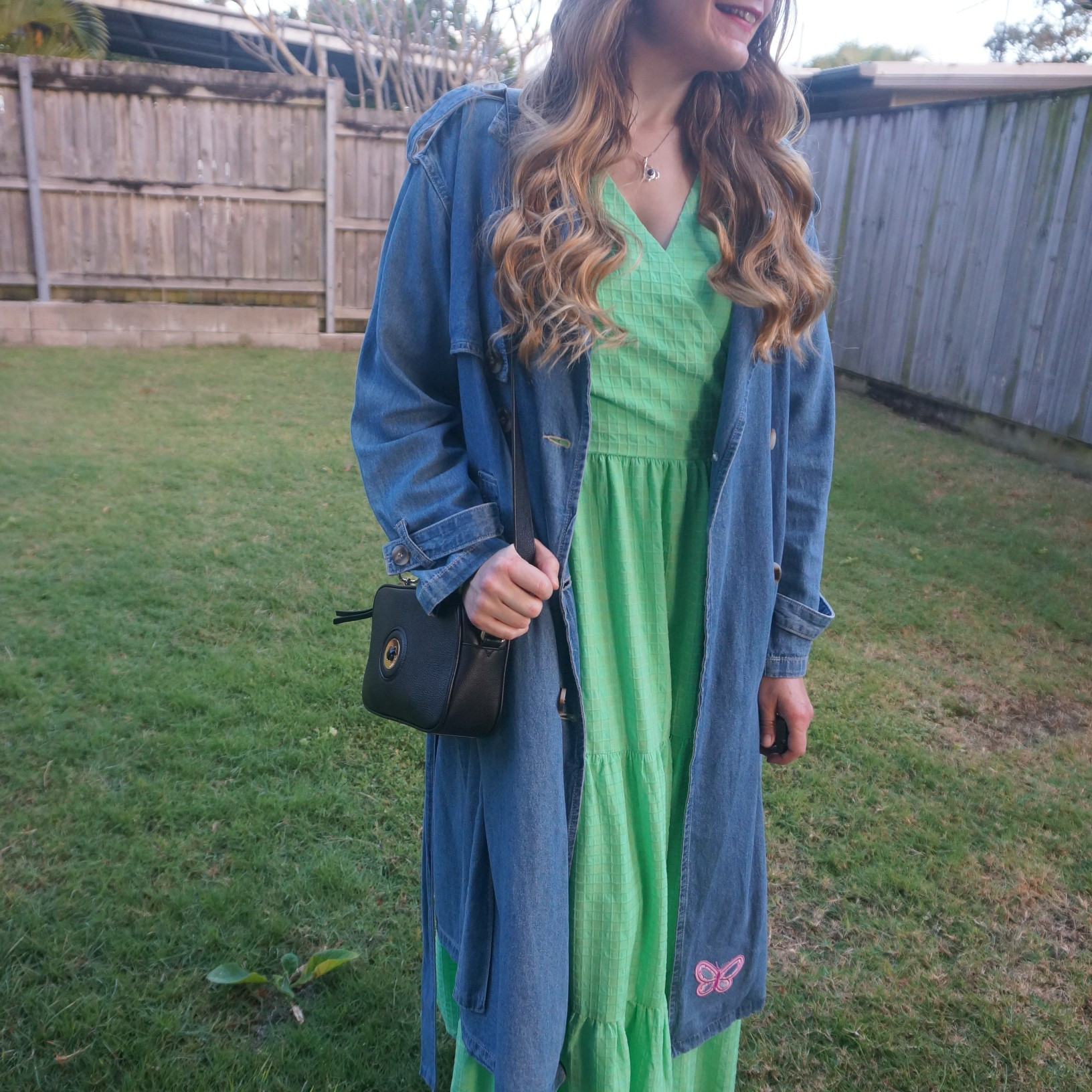 Kmart Anko denim trench coat with Mimco Mim-mazing crossbody bag and a Decjuba green tiered wrap dress I scored from my sister's wardrobe clear out 💚

#LTKaustralia #LTKworkwear #LTKdresses