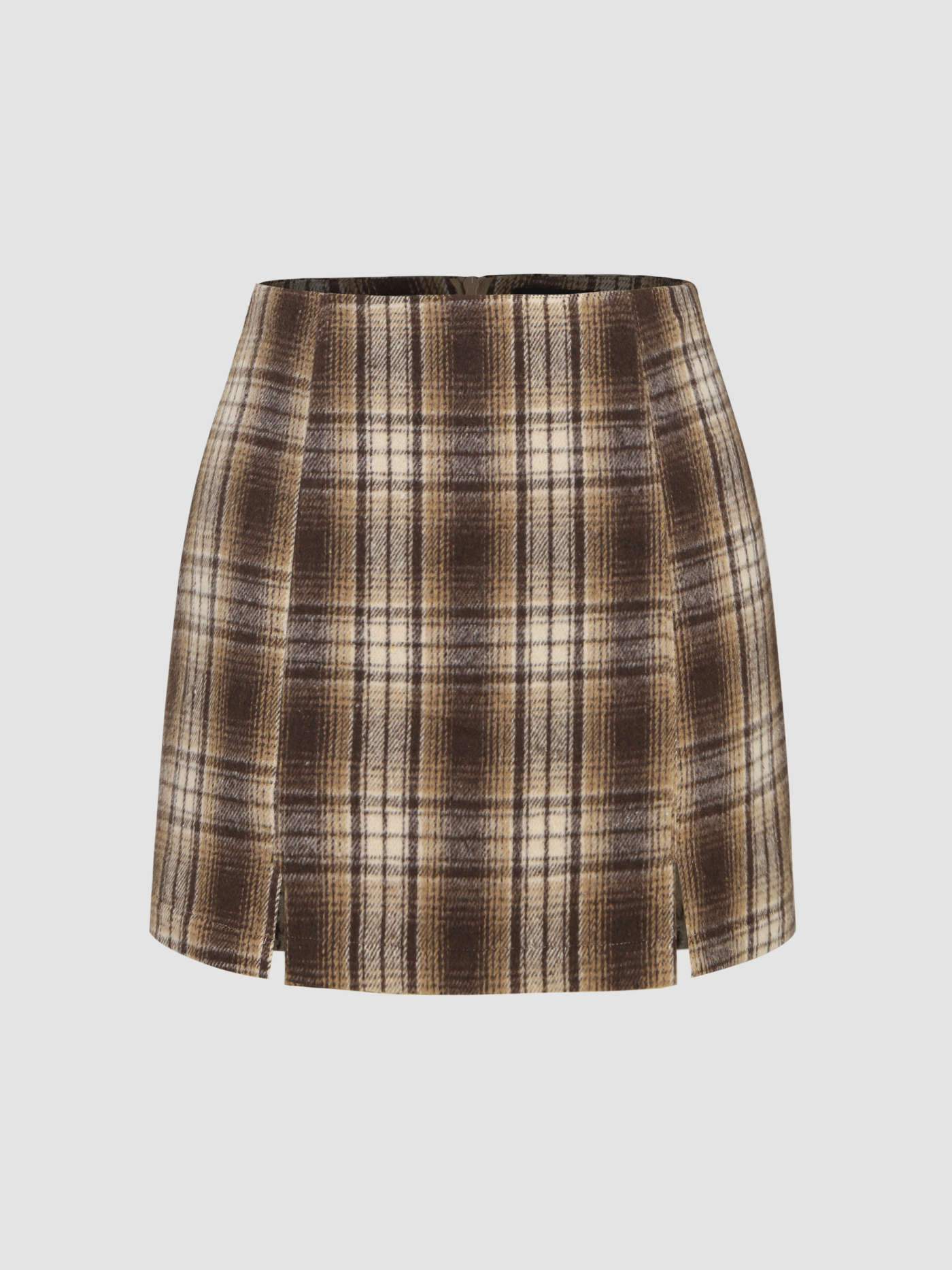 Tweed Gingham Split Mini Skirt | Cider