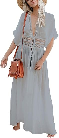 Bsubseach Women's Long Beach Kimono Cardigan Open Front Bikini Swimsuit Cover Ups with Drawstring | Amazon (US)