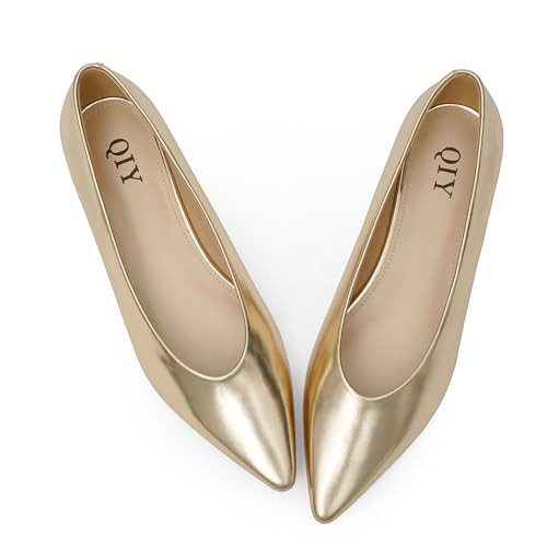 QIY Gold Flats for Women Pointed Toe Ballet Flats Shoes for Women Comfortable Dressy Gold Womens Flats Ballet Ballerina Flats Size 9.5 | Amazon (US)