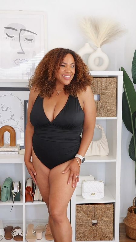 Omg this swimsuit 🩱from Shapellx! It’s the Smart Sculpt Plunge Cutout Swimsuit - it is giving some ruching, lots of support and a dash of an hourglass ⏳ shape 😮. I got an xl and it comes in another color. #gifted 