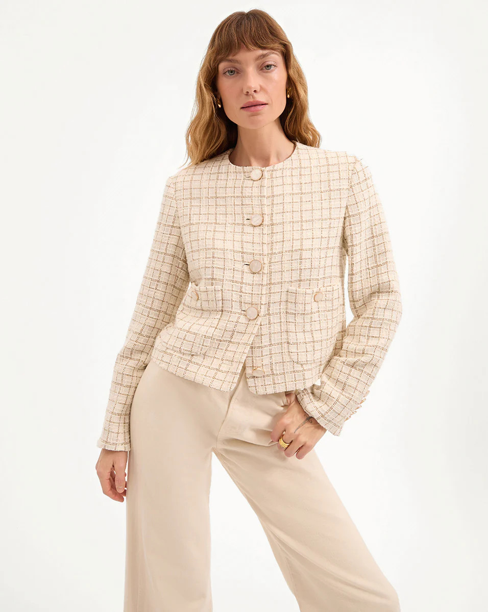 Veronica Beard Andrea Metallic Tweed Jacket Dove Gold Lurex | Veronica Beard