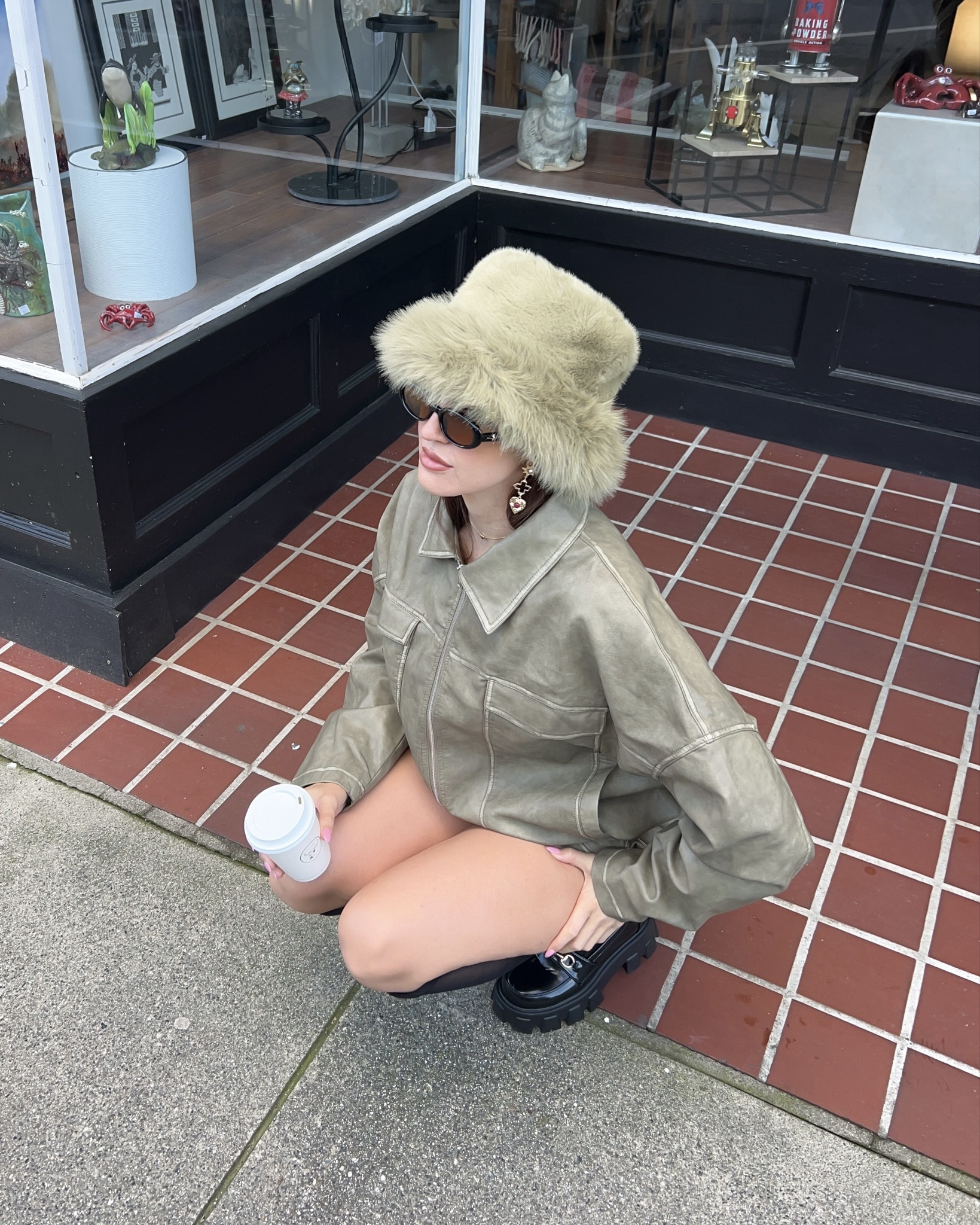 Winterfashion, but make it luxe 🍂✨ This faux leather jacket + fur bucket hat combo is giving effortless chic. Tap to shop & complete your cold-weather look! 🖤 #LTKsale #FallStyle”
