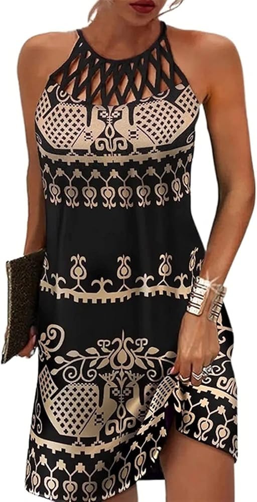 BIRW Summer Dresses for Women 2025 Casual Floral Halter Neck A-line Beach Vacation Sundresses wit... | Amazon (US)