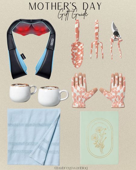 💐 Mother’s Day Gift Guide 💐 

Mother’s Day gift guide, gardening tools, journal, heater massager, set of 2 mugs, throw blanket, hearth & hand blanket