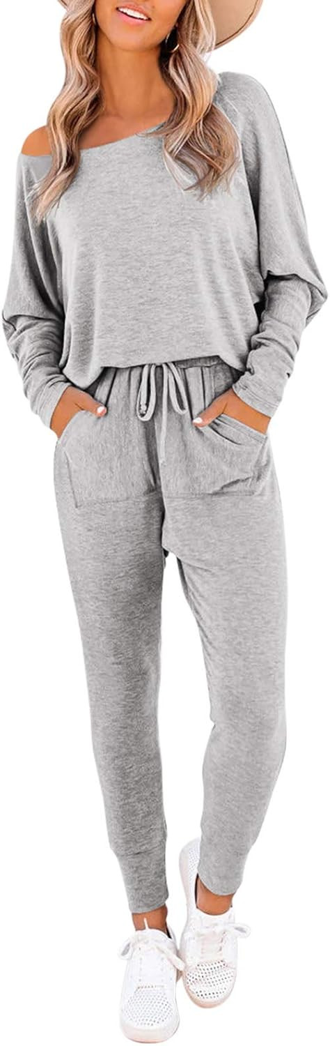 Pink Queen Womens 2 Piece Sweatsuit Off Shoulder Casual Batwing Sleeve Top Jogger Pants Outfit Se... | Amazon (US)