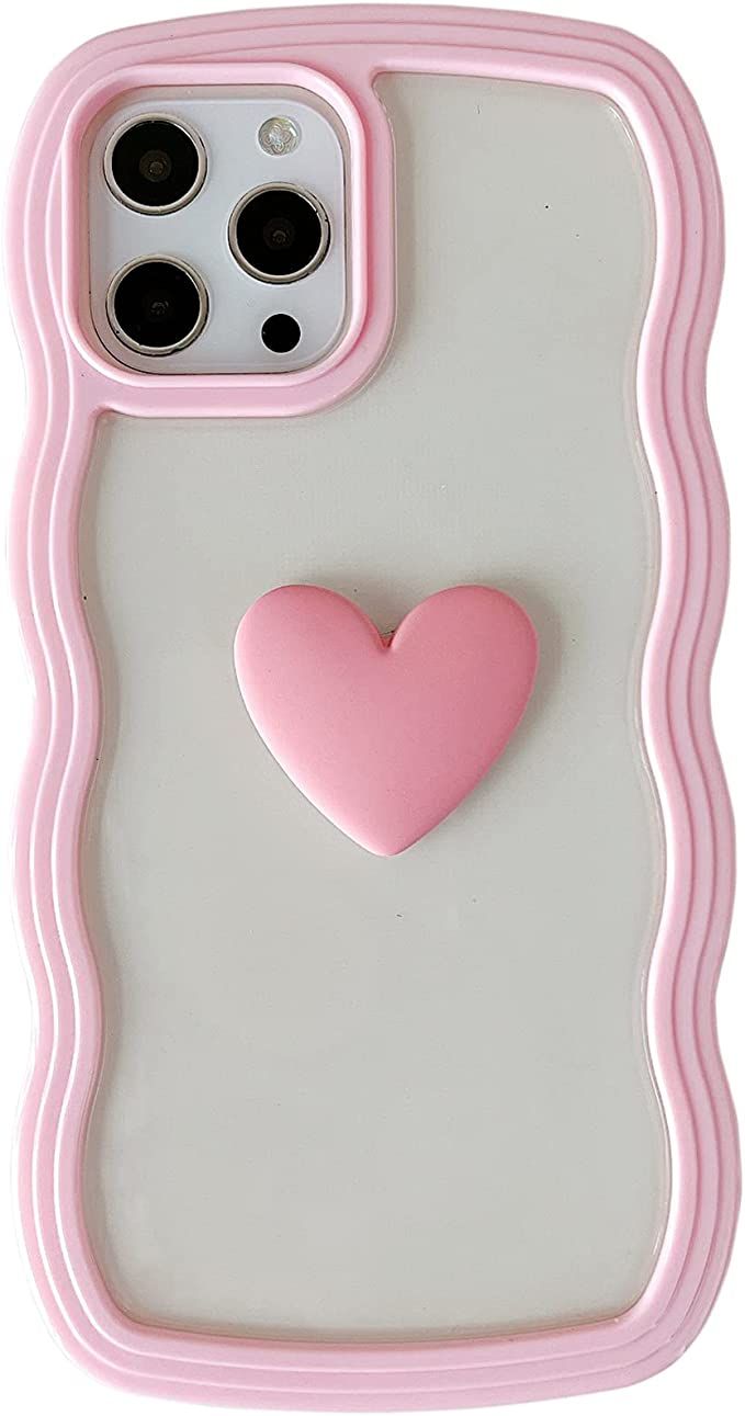 Qokey for iPhone 13 Pro Max Case(6.7" 2021), Cute Clear 3D Love Heart Wavy Frame Full Protection ... | Amazon (US)