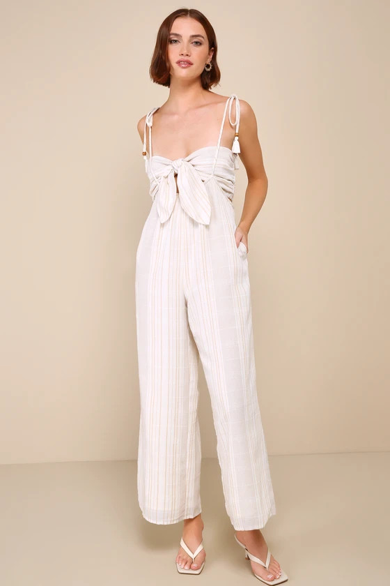 Confident Pick Ivory Striped Tie-Front Two-Piece Jumpsuit | Lulus