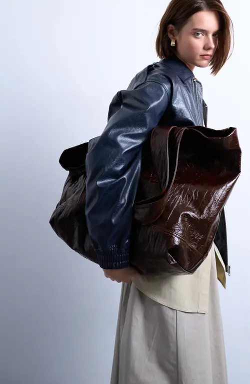 Topshop Crinkle Faux Leather Tote in Brown at Nordstrom | Nordstrom