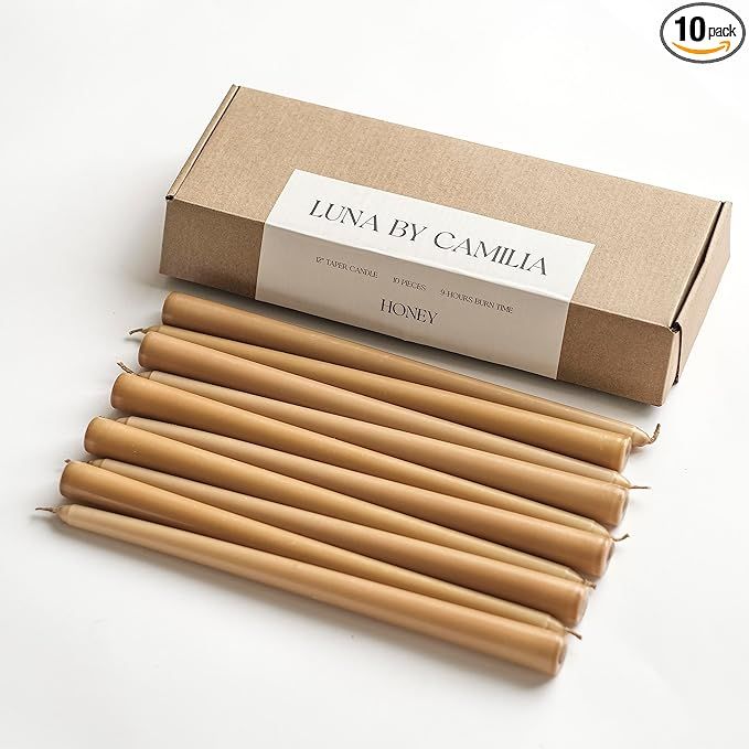 10 Pieces Luna By Camilia 12 Inch Taper Candles, Wedding & Events Taper Candles… (Honey) | Amazon (US)