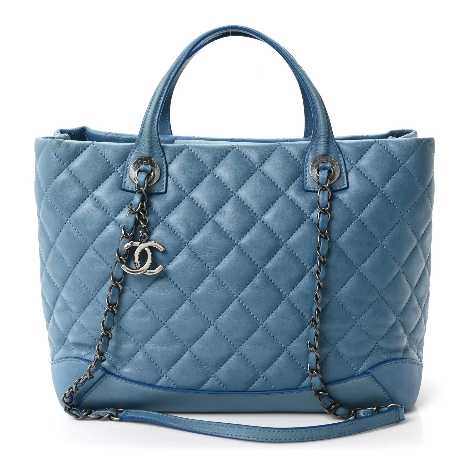 Calfskin Quilted Small Easy Shopping Tote Blue | FASHIONPHILE (US)