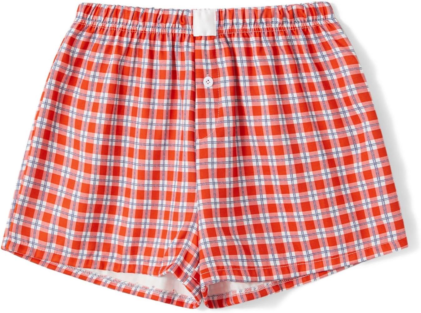 Women Y2K Plaid Shorts Button Boxers Elastic Low Waist Cute Pajama Bottom Shorts Lounge Summer Sh... | Amazon (US)