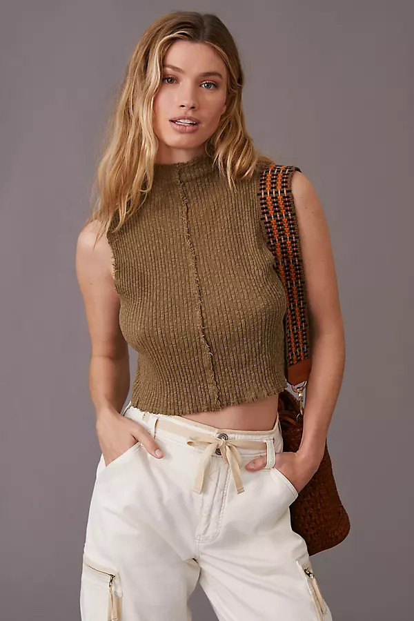 T.La Ribbed Mock Neck Crop Top By T.La in Green Size M | Anthropologie (US)