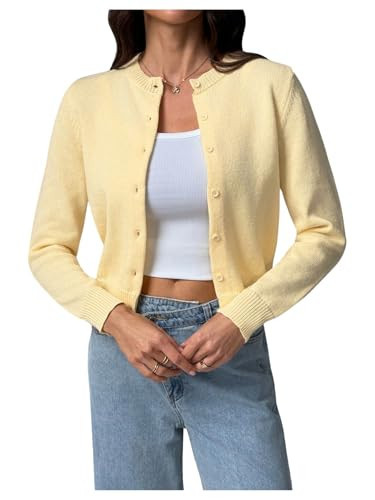 Verdusa Women's Button Down Short Cardigan Sweaters Elegant Lightweight Knit Outerwear Butter Yellow Tall-XS | Amazon (US)