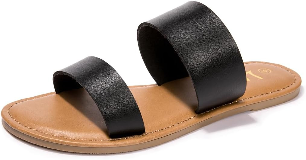 LM Women's Braided Slide Sandals Open Toe Two Band Slip On Flat Sandals Casual Summer Sandals | Amazon (US)