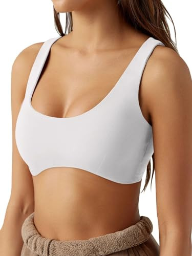 ABOCIW Womens Scoop Neck Sports Bra Padded U Back Medium Impact Fitness Gym Yoga Bar Workout Crop Top White X-Large | Amazon (US)
