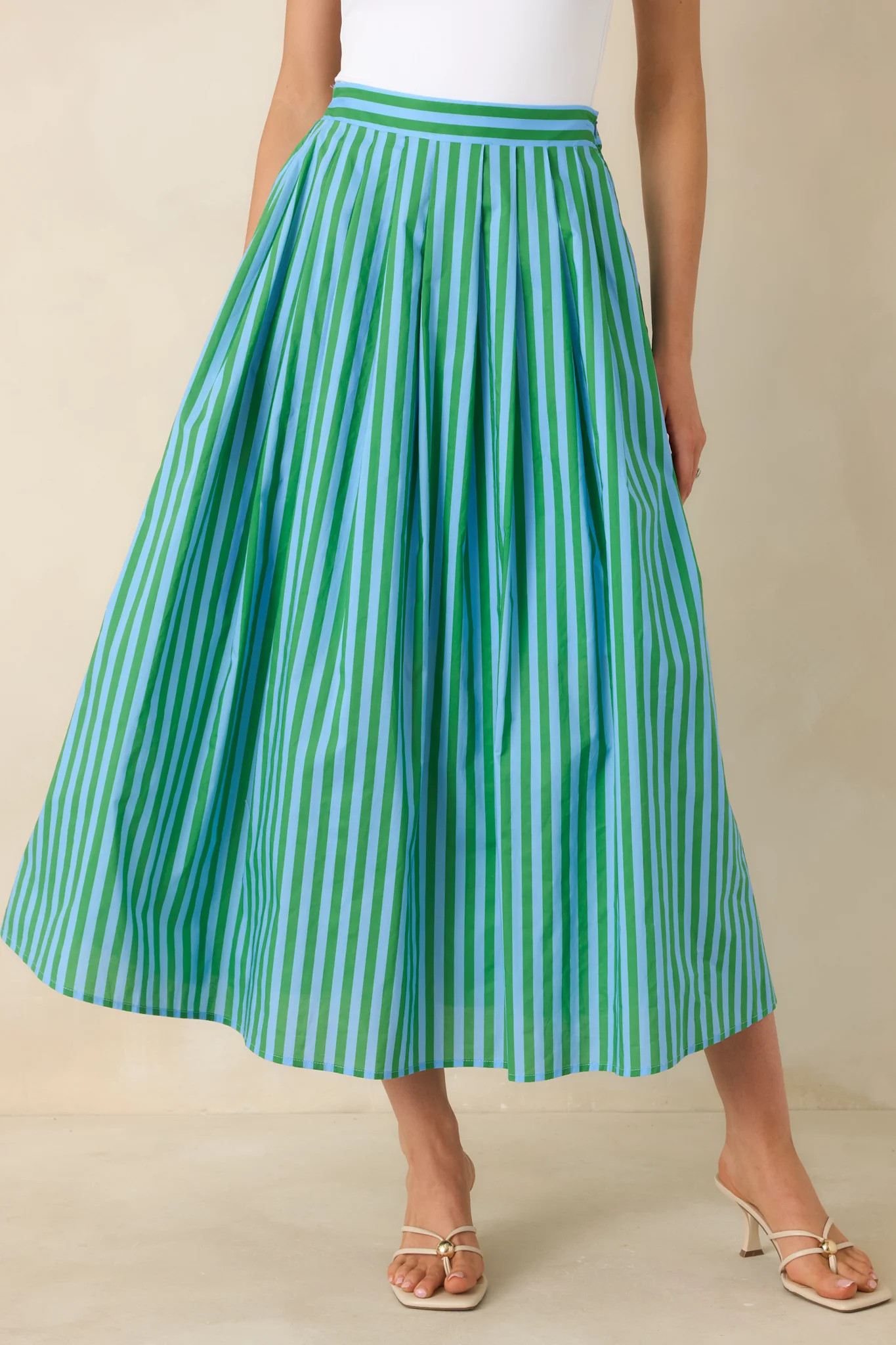 Making Moves Blue & Green Stripe Cotton Maxi Skirt | Red Dress