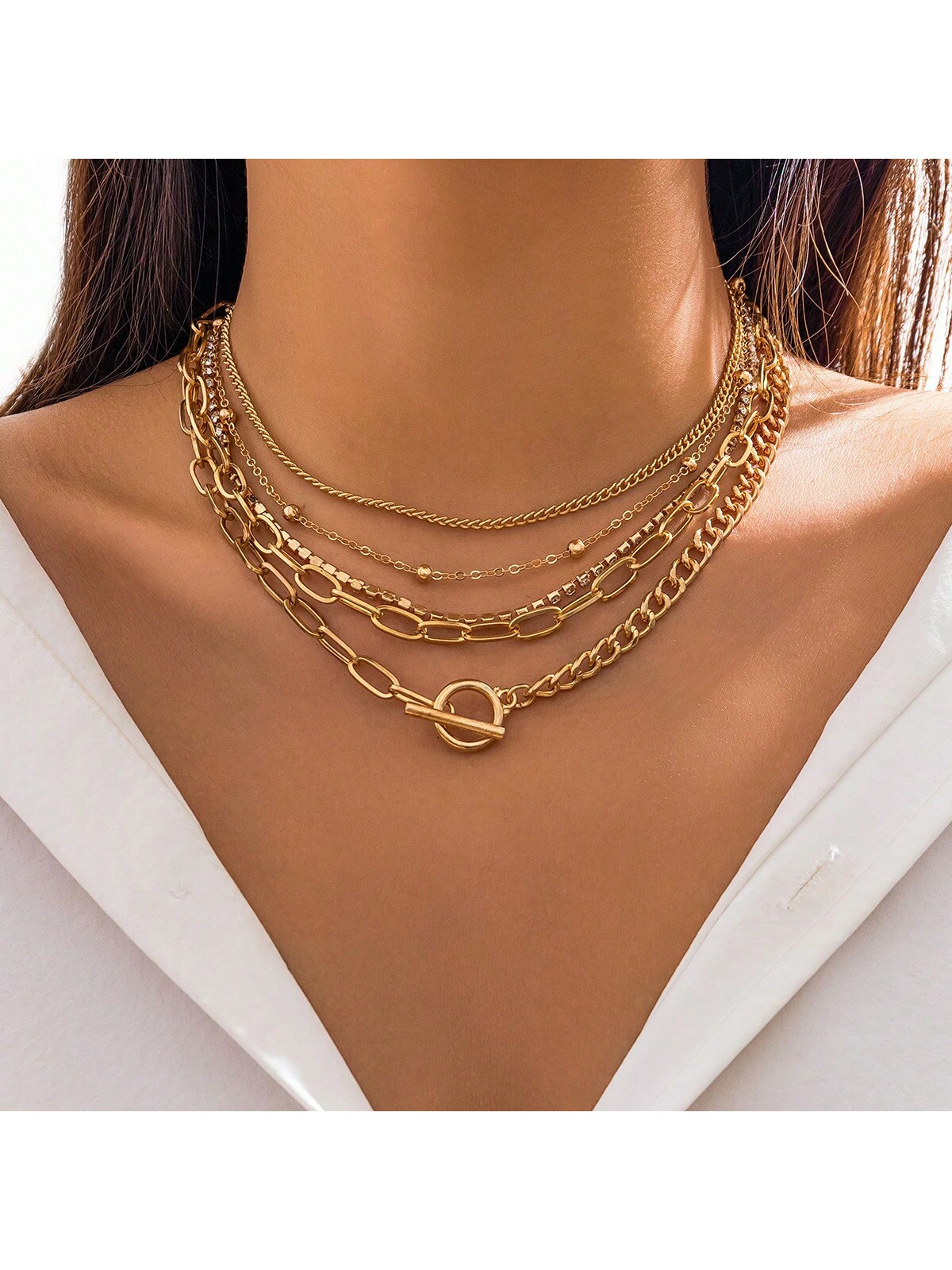 5pcs Vintage Multi-Layered Ball Pendant Chunky Chain Necklace With Rhinestone Decor, Perfect For ... | SHEIN