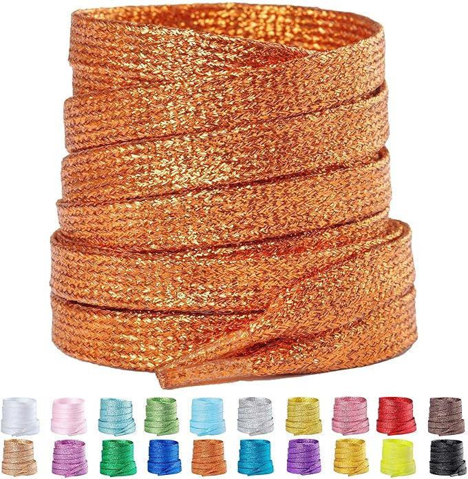 Booyckiy 2 Pairs Flat Glitter Metallic Sparkly Shoe Laces for Sneakers, 5/16" Wide Shiny Replacem... | Amazon (US)