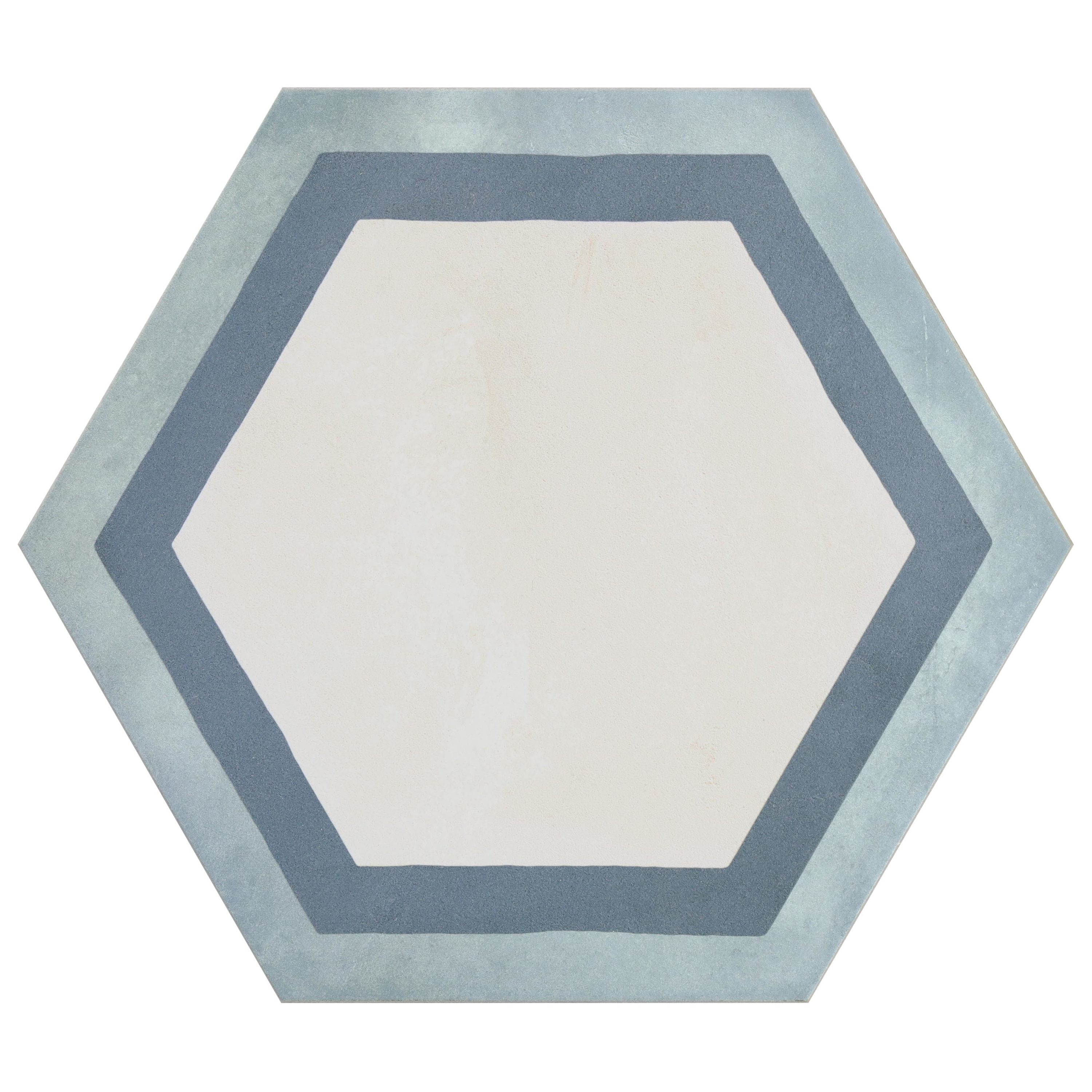 Artmore Tile Sample - Storm Hex Deco Ocean Cielo 9-in x 10-in Matte Porcelain Encaustic Hexagon Floor and Wall Tile one_size | EXT3RD107128 | Lowe's