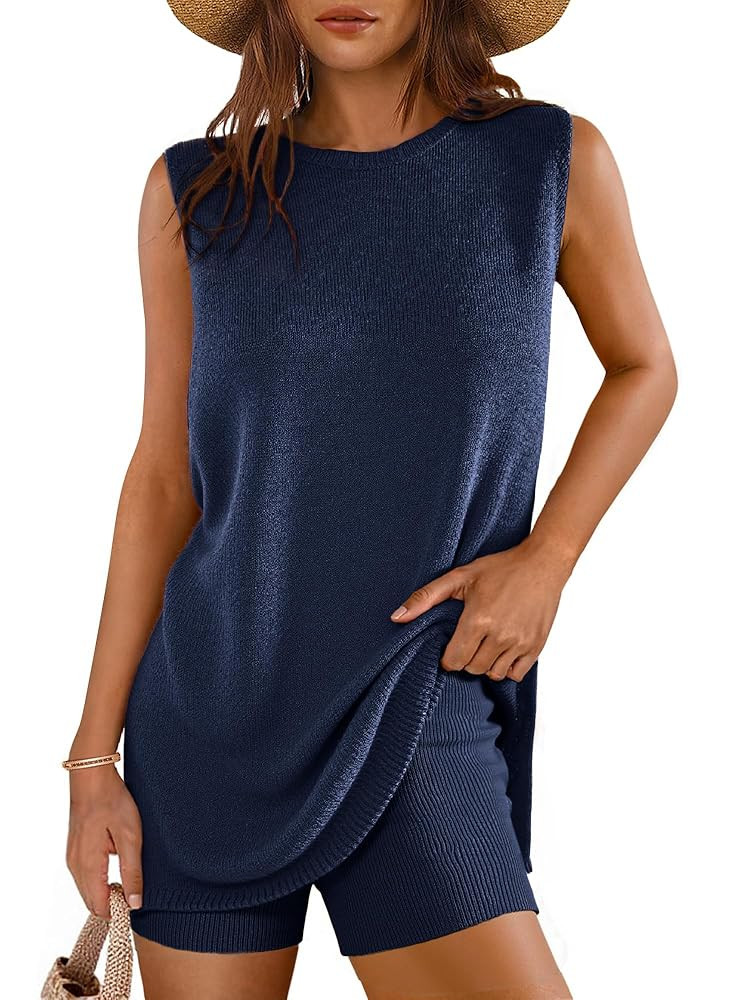 Glamaker Women's 2 Piece Short Sets Summer Lounge Sets Sweater Knit Beach Vacation Matching Sets ... | Amazon (US)