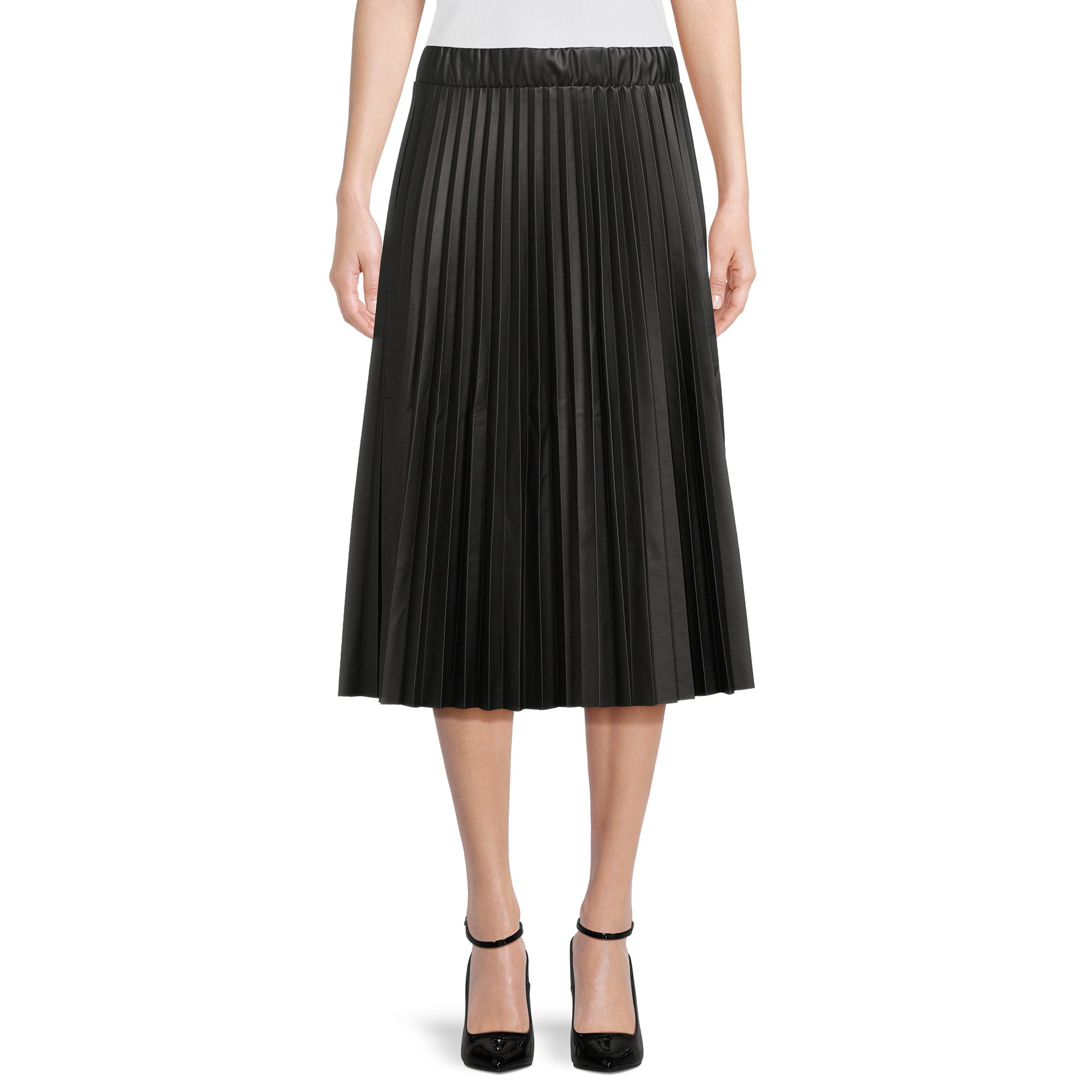 Time and Tru Women's Faux Leather Pleated Skirt, Sizes XS-3XL | Walmart (US)