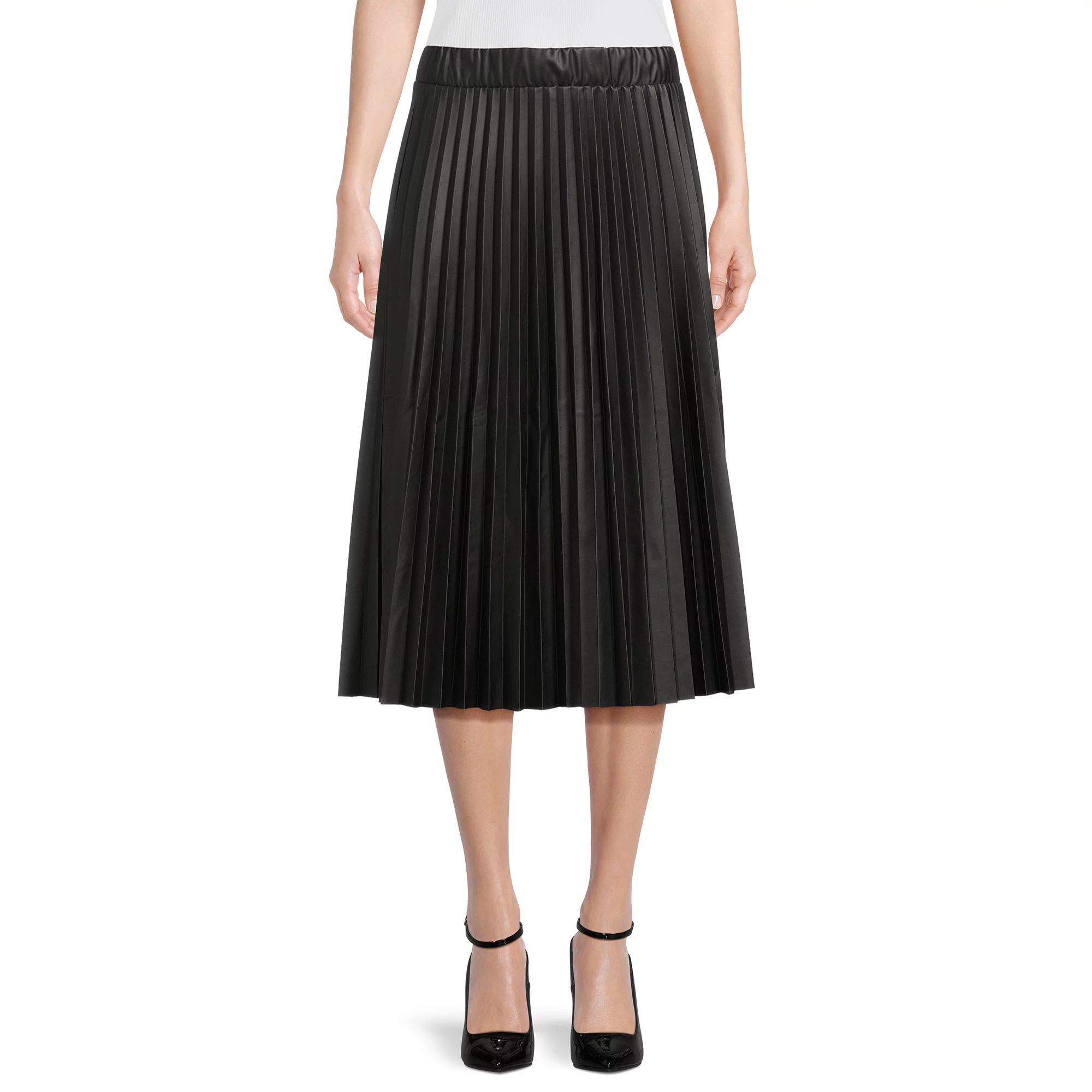 Time and Tru Women's Faux Leather Pleated Skirt, Sizes XS-3XL - Walmart.com | Walmart (US)