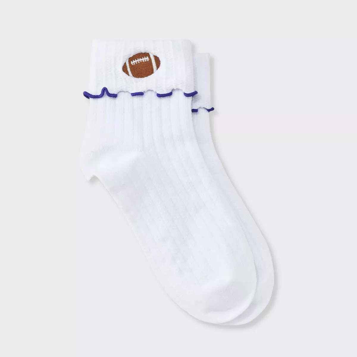 Women's Game Day Embroidered Football Pointelle Bobby Socks with Lettuce Edge Cuff - Wild Fable... | Target