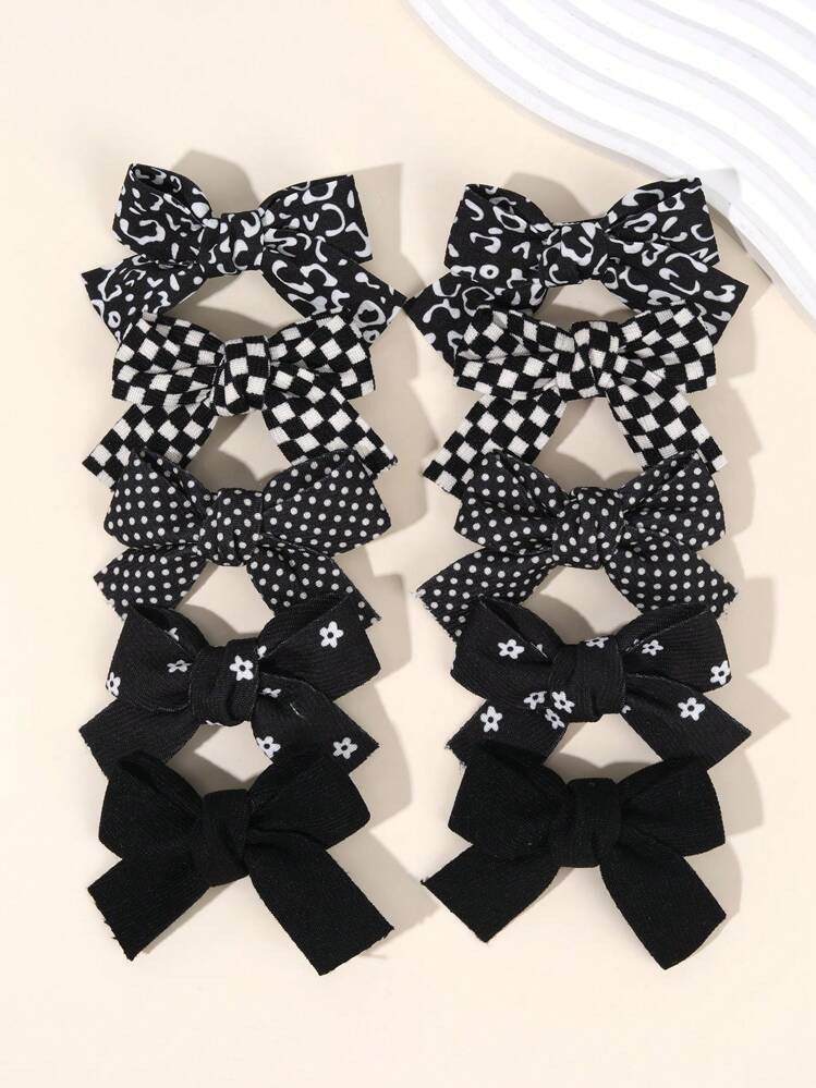 10pcs Black Hair Bows For Girls Adorable Plaid Polka Dot Pattern Bow Hair Clips For Toddler Girls... | SHEIN