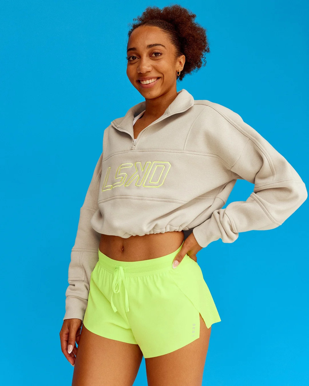Slam Quarter Zip Sweater - Shale Beige-Lime Glo | LSKD | LSKD