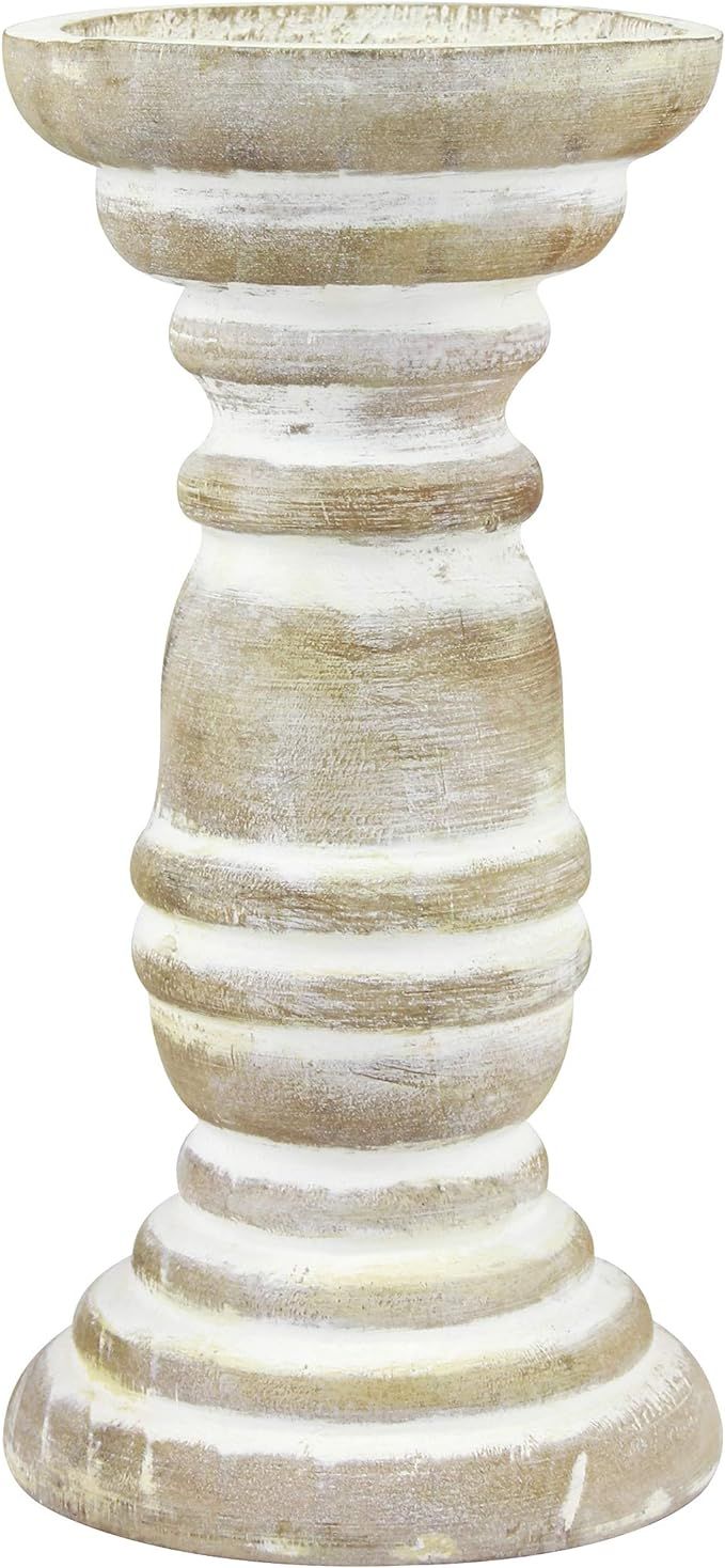 Stonebriar Decorative Worn White Wooden Pillar Candle Holder, Coastal Home Decor, Ocean Inspired ... | Amazon (US)