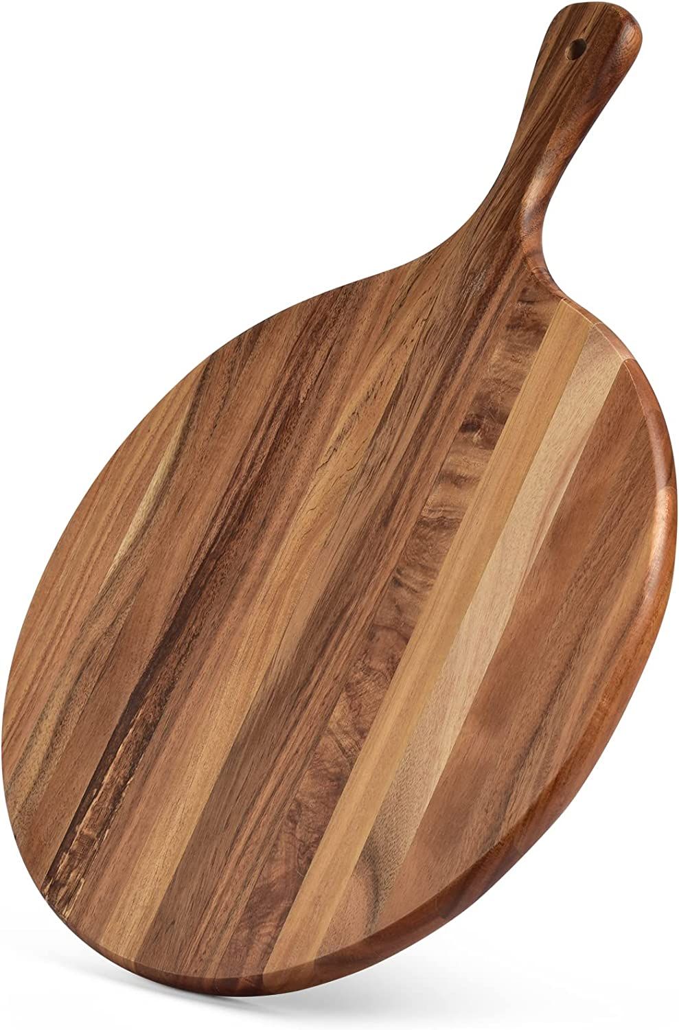 Acacia Wood Round cutting board with handle 16” x 12”– Round Pizza Paddle & Cutting Serving... | Amazon (US)