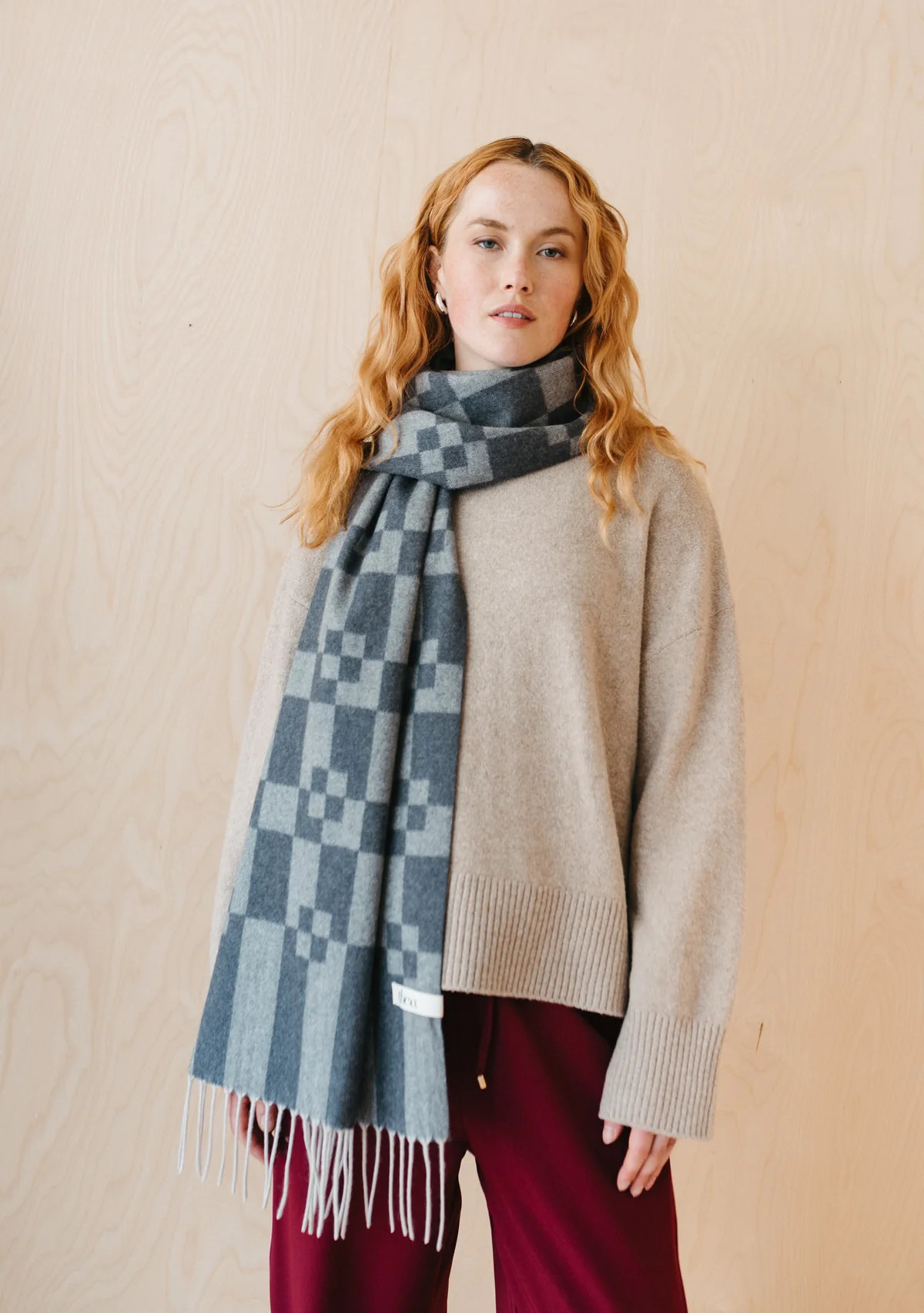Cashmere & Merino Oversized Scarf in Charcoal Geometric Block | The Tartan Blanket Co.