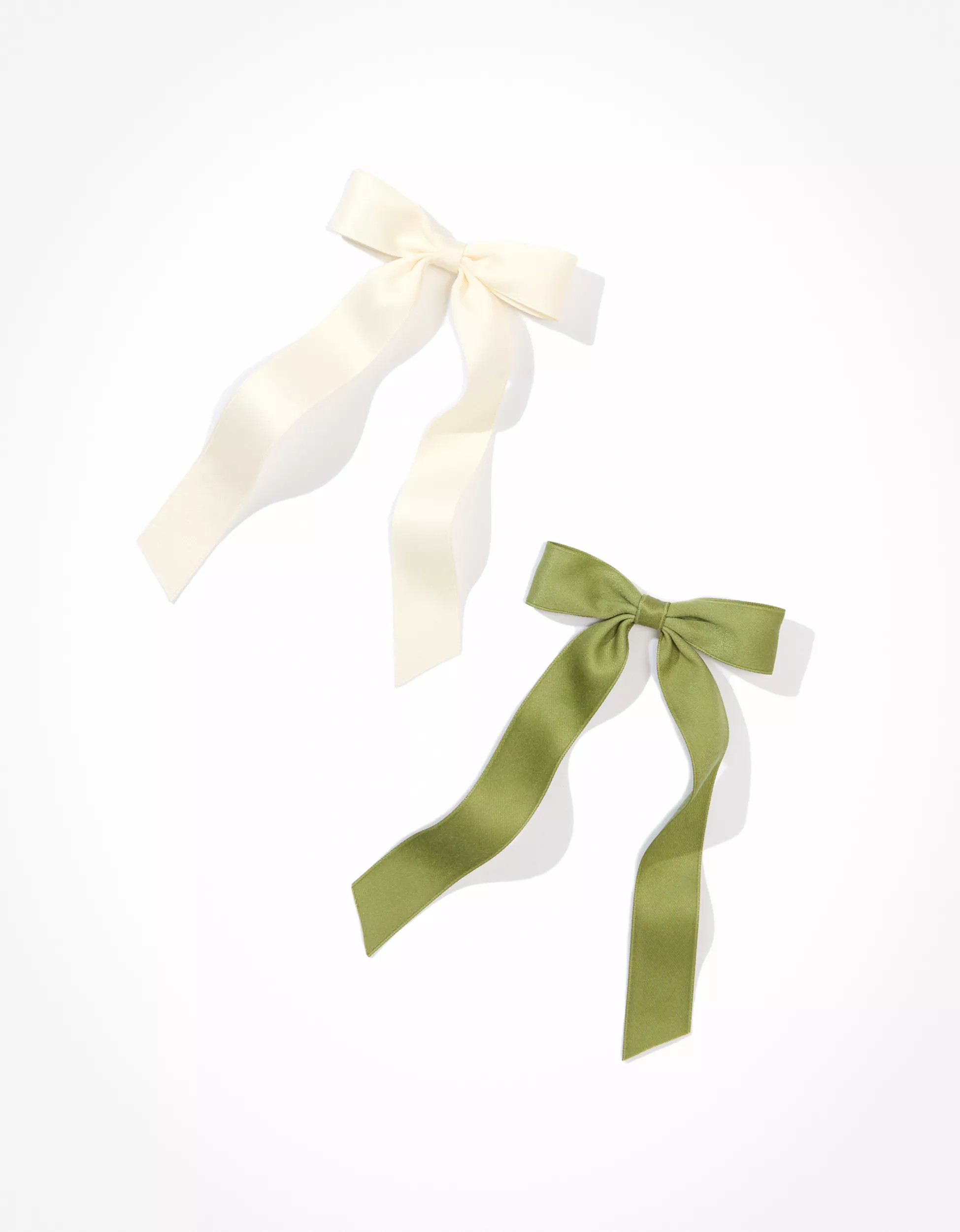 AEO Green + Cream Hair Bow 2-Pack | American Eagle Outfitters (US & CA)