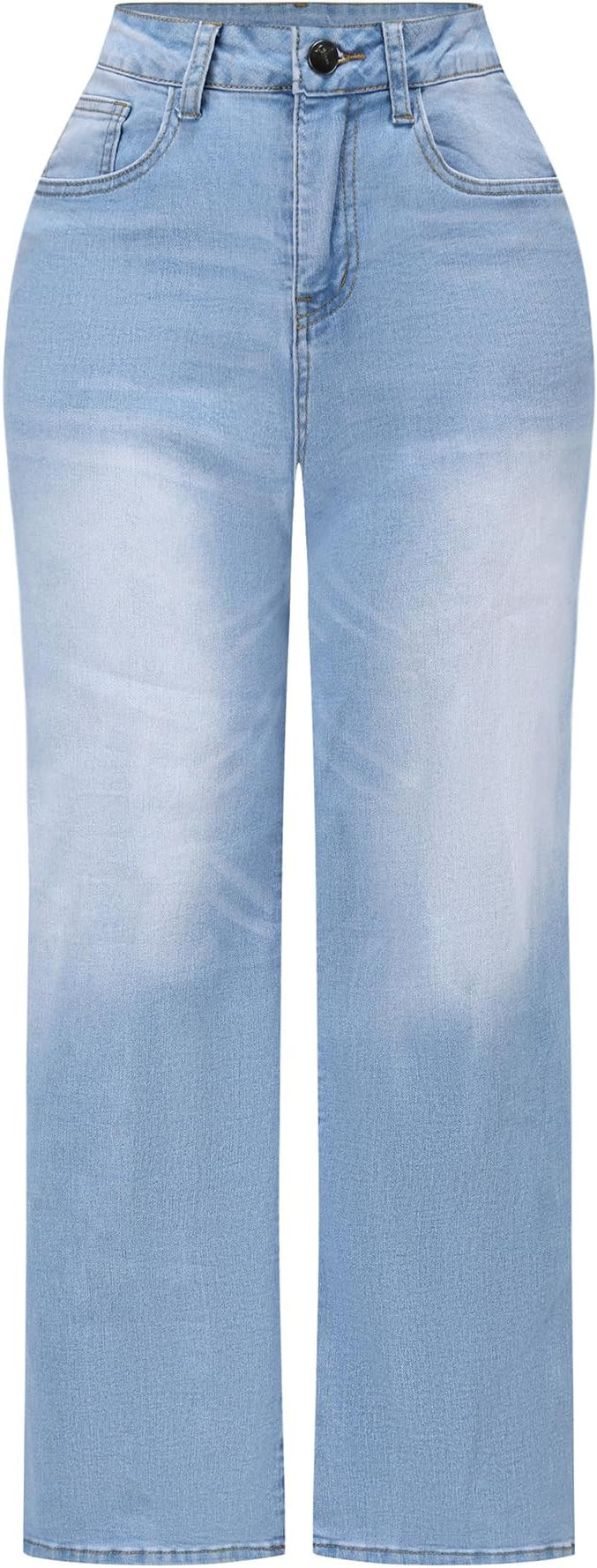 THUNDER STAR Womens High Waisted Wide Leg Jeans Stretchy Distressed Denim Pants | Amazon (US)