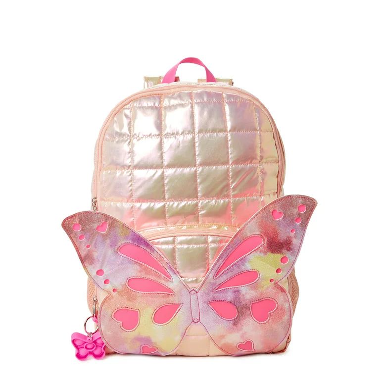 Wonder Nation Girls 17" Laptop Backpack Quilted Butterfly Peach | Walmart (US)