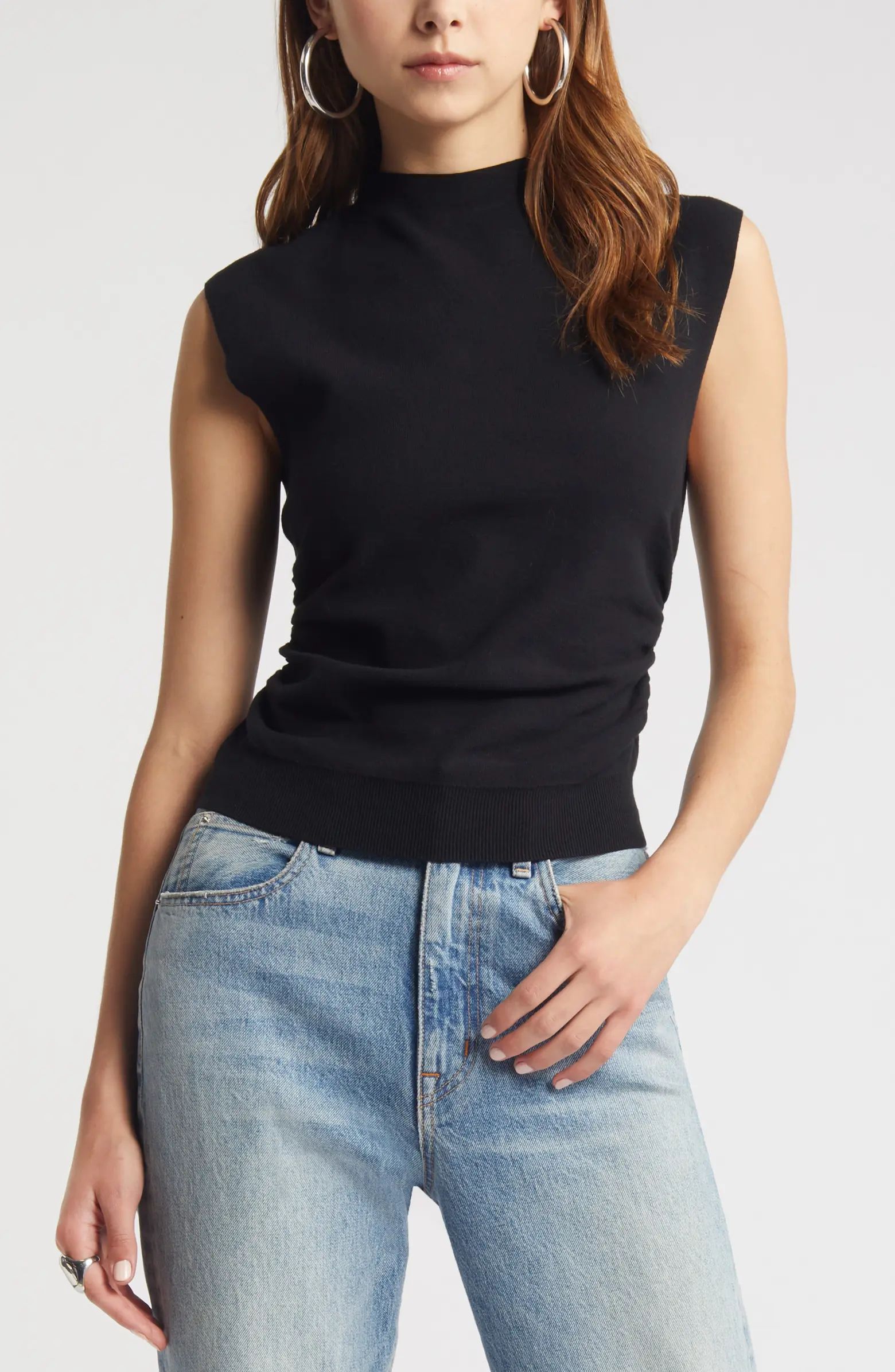 Open Edit Ruched Cap Sleeve Sweater | Nordstrom | Nordstrom
